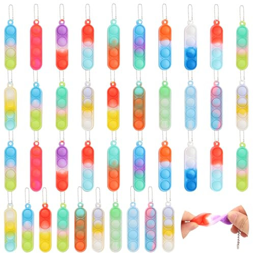 MXTIMWAN Mini Pop Push It Fidget Jouet Porte-clés, 40PCS Coloré Silicone Squeeze Pop Bubble Fidget Bulk, Stress Soulagement de Anxiété Jouets pour Enfants, Adultes