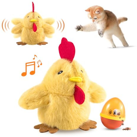 Migipaws Jouet électrique pour Chats, Jouet en Peluche avec Herbe à Chat, Battement et gazouillis comme Un Vrai Poulet, activé par Le Toucher, Rechargeable,drôles d'œufs de Pâques(Gelb)