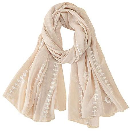 Schal Leinen Damen Baumwolle lang bestickt Mode schlicht und dünn Schal Schal Fürs Leben Anleitung (Beige, One Size)