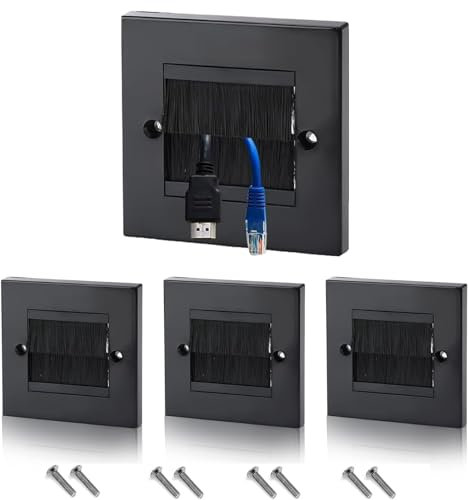 Misuyue Brush Wall Plate, 4 Pack Cable Entry Cover, Single Gang Brush Panel for Covering Outlets, Receptacles and Tidying Cords - Black