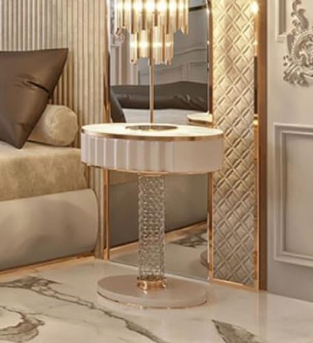 Casa Padrino Luxus Art Deco Nachtkommode Weiß/Grau/Gold 60 x 45 x H. 66 cm - Nachttisch mit Schublade und Kunstmarmor Platte - Art Deco Schlafzimmer Möbel - Luxus Schlafzimmer Möbel