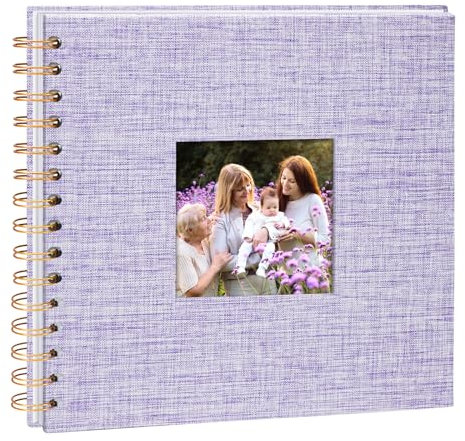 Vienrose Álbum de Fotos Scrapbook de Lino, 20,5 x 20,5 cm Álbum de Recuerdos con 40 Páginas Blancas DIY para Viajes en Familia Boda Navidad, Morado