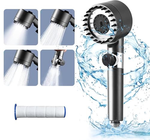 Pommeau de Douche Haute Pression, Douchette de Massage Avec 4 Modes de Support, Pommeau Douche Économie Deau Haute Pression Pour Salle de Bain