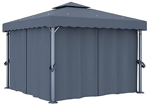 ShCuShan Pavillon mit Vorhang Event Shelter 3x3 m Anthrazit Aluminium Rosenpavillon