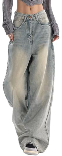 Ticticlily Baggy Jeans Damen mit Hoher Taille Y2K Style Harajuku E-Girl Streetwear Hose Vintage Denim Casual Freizeit Loose Gerade