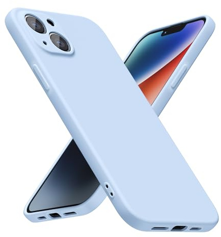 LoeoeL for iPhone 14 Plus Phone Case Silicone, Minimalist Ultra Thin Slim Soft Rubber Gel Solid Color Matte TPU Cute Case for Women Men, Girly Plain Aesthetic Design & Camera Cover, Light Blue