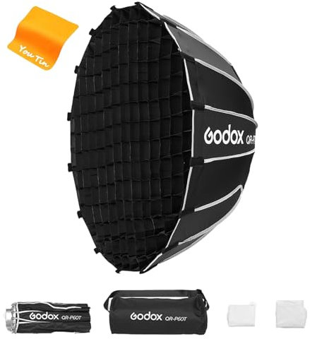 GODOX QR-P60T Softbox 60cm Tiefe Parabol Schnellwechsel Mit Gittertiefe 29.8 cm für MS300-V SK400II QT400III QT600III SL60II und Studio Videoleuchte