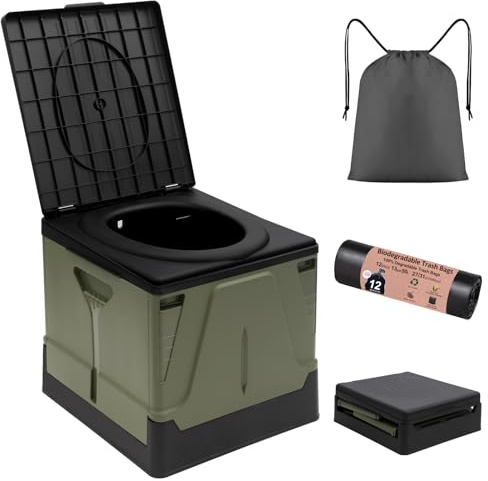 XL Tragbare Toilette, Camping-Toiletten für Auto, Innen- und Außenbereich, zusammenklappbar, Reisetöpfchen für Camping, Zelt, Wandern, Bootfahren, lange Autofahrten, Stau, Zuhause, Grün