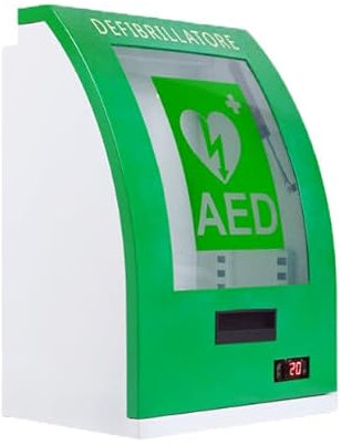 Wandmontierte AED-Alarmbox für den Außenbereich, Aufbewahrungsschrank für Herz-Defibrillator aus Stahl mit transparentem Fenster, einstellbare Trennwandposition, Edelstahlgriff, passend für die meis