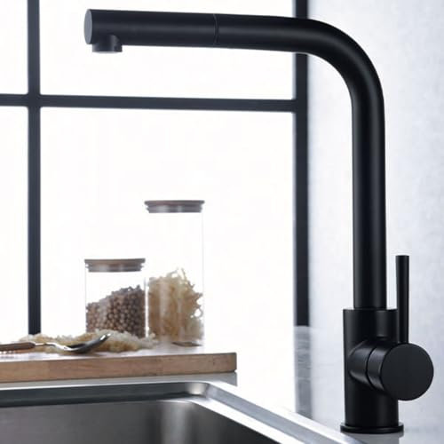 IMEX - Grifo de Cocina Extraible | Grifo Monomando Fregadero | Griferia de Cocina con Mangera Flexible 360º | Serie Malta | Color Negro Mate