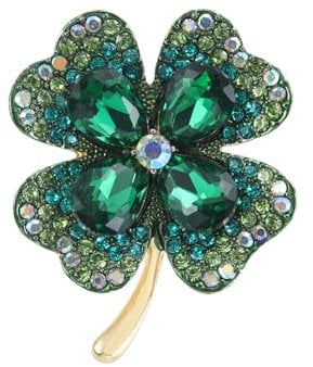 Wekuw Vierblättriges Kleeblatt Brosche, Strass Brosche Broschen Damen Kristall Brosche Verkleinern Pins Anstecker Anstecknadeln Pins Schmuck Retro für Kleidung, Taschen, Rucksack, Hut(Grün)