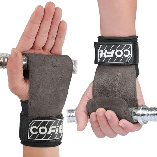 COFIT Handgelenkriemen für Gewichtheben, Workout Handgelenkbandagen, Zughilfen für Krafttraining, Kreuzheben Gurte, Verbesserte Griffigkeit für Hand und Handgelenkschutz - Hellgrau