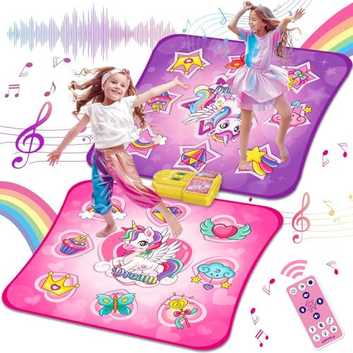VATOS Doppelter Tanzmatte für Mädchen - 4 Spielmodi & 9 Challenge Levels mit Volumenabnahme, Led Licht & Bluetooth | Musik Spielen Matte Geburtstagsgeschenke für Kinder im Alter von 3-12 Jahre alt