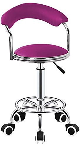 AITEKODVG - Rolling Beauty Chair, drehbarer Salon-Barhocker mit Rückenlehne, Fußstütze und Riemenscheiben, verstellbar von 43–58 cm (Farbe: Lila).
