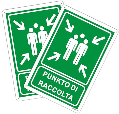 2 panneaux de signalisation du point de refuge d'urgence, aluminium (vert - points de refuge d'urgence, 20 x 30 cm)