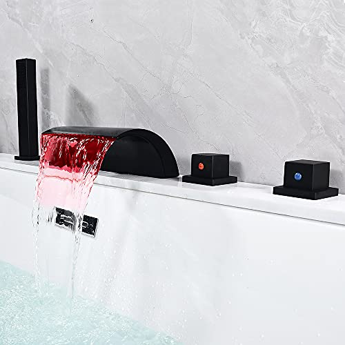 Badewannenarmatur Schwarz Badewannenarmatur mit Handbrause LED Wasserfall Wannenarmatur Wannenarmatur Chrom Wandmontage Wannenarmatur Armatur Badewanne Duschsystem Duscharmatur Set
