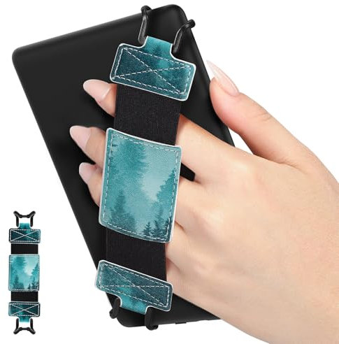 MoKo Dragonne Souple pour 6-8 Kindle eReaders Fire Tablet -Kobo/Voyaga/Sony Kindle E-Book Tablet, Sangle de Sécurité Tablette Polyvalente à Haute Élasticité Légère Support Antidérapante, Forêt Verte