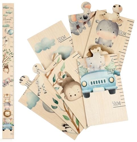 Otuuz Messlatte Kinder Holz mit Tiermotiv Messlatte für Baby Dekoration für Kinderzimmer Taufgeschenke Maßtabelle für Kinder aus Holz Geschenk zur Geburt Hurra Ich Wachse, 50-180 cm(süße Tiere)