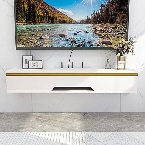 Floating TV Stand Wall Mounted TV Console with Cable Management 110cm Wall Mount Media Shelf for Set Top Box DVD Player Gaming Consoles Bedroom TV Cabinet with Hidden Storage Shelves.