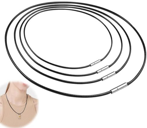 DONOONIS 4 Stück Lederband mit Verschluss,Kautschuk Halsband,Lederkette Herren, Lederband Kette,Lederhalsband Damen,Geflochten Schwarz Abschluss-Halskette Kautschuk Halsband Leder,für Männer Frauen
