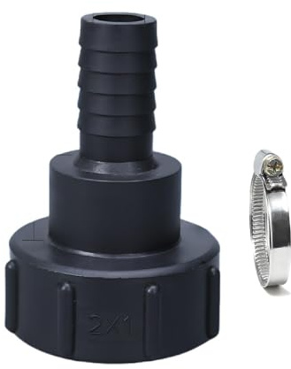 IBC Adapter S60x6 (60mm) auf Schlauchtülle 1.25 (32mm) IBC Tank Zubehör Gartenschlauch Wasserhahn Adapter aus PP-Material mit Schlauchschelle und Gewindedichtband