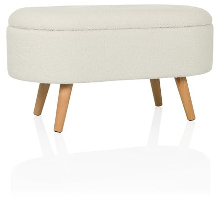 hjh LIVING Sitzbank mit Stauraum, Bouclé Teddy Stoff STORIANO Scandi Polsterbank mit Deckel für Wohnzimmer Schlafzimmer Flur, Weiß