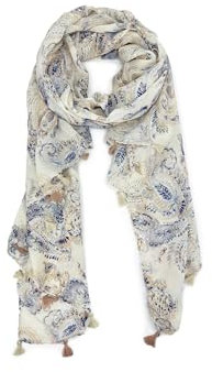 QUEEN HELENA Leichter bunter Schal Elegante Schal mit Muster Damen SC12-2, beige, Einheitsgröße