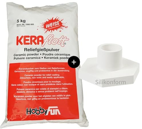 KERAflott 5kg Reliefgießpulver mit Silikonform der Marke HobbyFun (Silikonform Kerzenhalter sechseck)