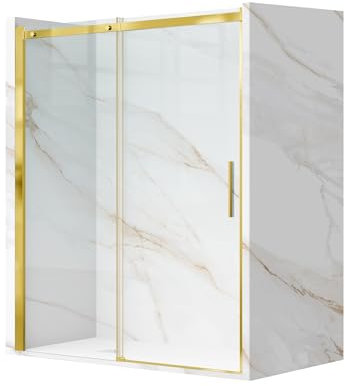 Balneo Duschtür Glas Gold - Duschtüren Korrosionsbeständig, Pflegeleicht - Universell Rechter/Linker Einbau - 110 x 195 cm Nischentür Dusche Ideal Für Minimalistische & Elegante Badezimmer
