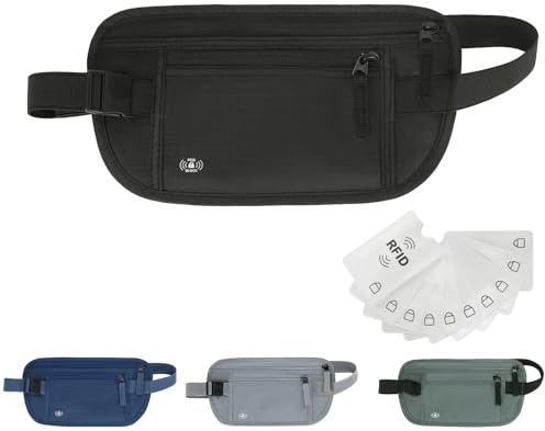 Money Belt for Travel, RFID Blocking, Hidden Money Belt, Passport Holder for Travel (Black)