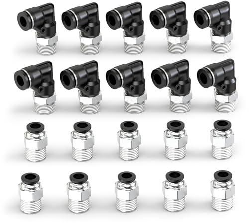 ERGAOBOY 10 piezas de codos y rectos negros combinados, tubo de 8 mm de diámetro exterior x rosca BSP de 1/4, racores rápidos neumáticos con cierre a presión