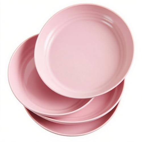 GZTFPQ 4er Set rosa Kunststoff Speiseteller 20cm | Lebensmittelecht, bruchfest leicht, wiederverwendbar, mikrowellen- spülmaschinenfest, für Küche, Camping, Outdoor
