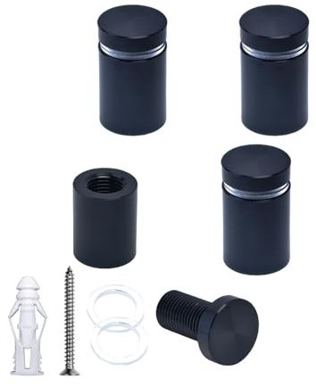 4 Pcs Aluminum Standoff Fixings, Sign Standoff Screws Wall Mount Advertisement Fixings Bolts for Sign Displays, Sign Support Wall Mount (Black, 16mm Dia x 20mm H)