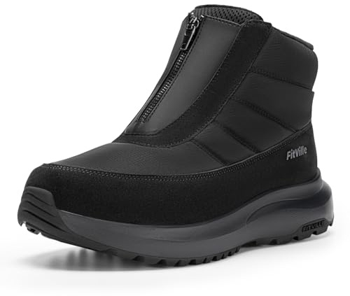 FitVille Winterstiefel Damen Extra Weit Winterschuhe Reißverschluss Warm Gefüttert Schneestiefel Wasserdicht Kurzschaft Stiefel Breit Schlupfstiefel Rutschfest Outdoor Boots Schwarz 41 EU X-Weit