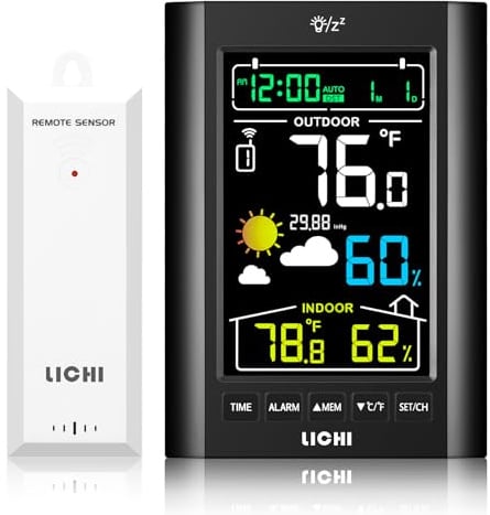 Thermomètre d'intérieur et d'extérieur sans fil avec moniteur d'humidité et de température intérieure et extérieure, avec capteur de portée de 100,6 m et rétroéclairage réglable