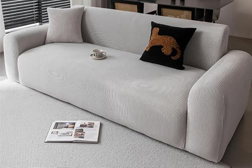 YHXAIQ Sofaschoner Elastisch Alles inklusive, Couch Überzug Stretch, Polarfleece Bezug Sofa, Sofa Überzug Cord Universeller Sofabezug(Light Gray,145-185 cm)