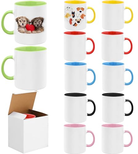 12 Stück Sublimationstassen, 450 ml, Weiß, Keramik Sublimation Rohlinge | Blanko-Tassen zum Bedrucken und Bemalen – für DIY-Projekte, personalisierte Geschenke, Kaffee und Heißgetränke