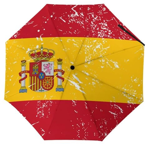 Paraguas compacto con bandera de España, plegable, de 3 pliegues, para protección solar y lluvia, Estilo:, Manual