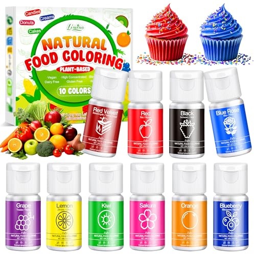 Natural Food Colouring - 10 Plant-Based Liquid Food Colouring Set, Artificial Dye Free, All Nature Food Dye for Baking, Cake Decorating and Fondant, Organic Food Colour for Icing, Frosting - 100ml