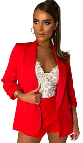 eyes Jackets Work Office Coats Cardigan Suit Formal Jacket Top Solid Color Collar Italian Ladies Blazer (Red, UK 8-10 Medium)