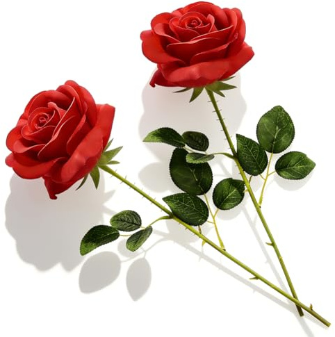 VorErgyllic Red Artificial Rose Flowers, 2Pcs Red Velvet Rose with Pearl Accents, Valentine's Day Rose Wall for Wedding Home Garden Decorations Artificial Floral Arrangements