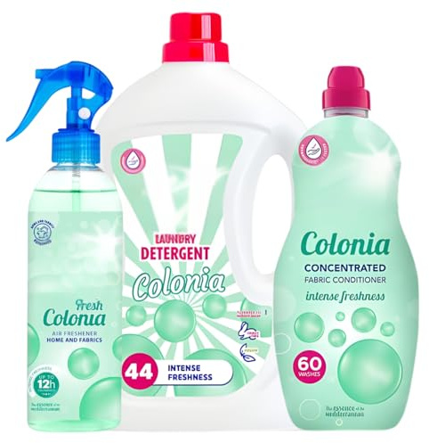 Spanish Cleaning Products Bundle Colonia | Air Freshener Spray 400ml, Fabric Conditioner 60 Wash & Laundry Detergent 44 Wash