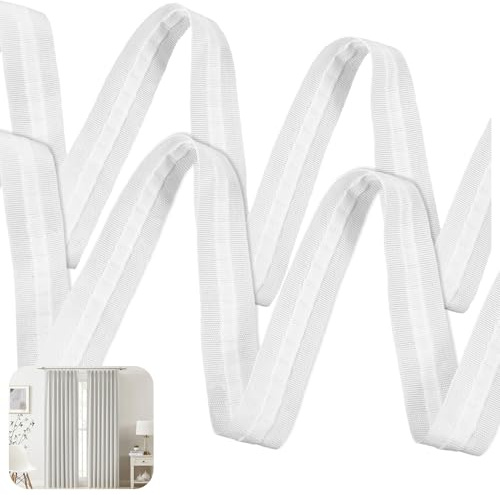SHENLIU 30M X 2.5CM Gardinenband, Weiß Kräuselband zum Aufnähen, Vorhangband Polyester Universal Kräuselband zum Aufbügeln für Gardine für Deko Schlafzimmer (1 Rolle)