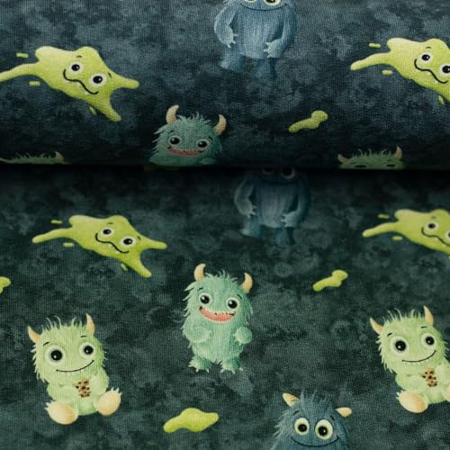 French Terry Panels & Kombistoffe MONSTER MOODS - jeansblau und beere - by Mrs Mint Design - Ökotex - ab 50cm - für Baby- und Kinderkleidung (Monster & Kleckse, jeansblau)