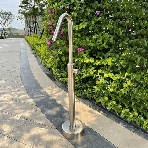 Colonna d'Acqua da Giardino in Acciaio Inox 304, Fontanella Esterno con Doppio Rubinetto, per Irrigazione e Lavaggio(Silver-A,80cm/31.4)