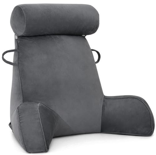 Reading Pillow, Cuddle Cushion with Detachable Neck Roll & Higher Support Arm, Backrest Support Pillow Lumbar Cushion Sofa Back Chair Bed Rest for Reading Relaxing Watching TV (78x57x49.3cm Gray)