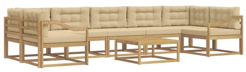 vidaXL Outdoor-Sofagarnitur mit Kissen 6 pcs Weiß und Beige, Outdoor-Sofa-Set, modernes modulares Design, Akazienholz-Gartenmöbel, Flexible Patio-Lounge