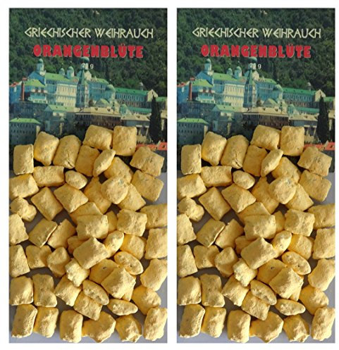 TRIMONTIUM GWR15-P2 Räucherwerk griechischer Weihrauch Stücke Orangenblüte 2 x 25 g zum Räuchern auf Kohle oder Sieb, Harz, Talkum, ätherische Öle, Gelb, 13 x 7 x 2.5 cm