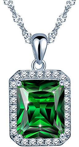Yumilok 925 Sterling Silber Zirkonia Synthetisch Grün Smaragd Rechteck Anhänger Halskette Kette mit Anhänger für Damen Mädchen