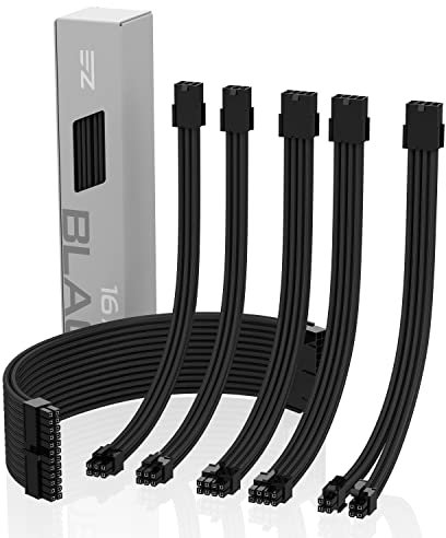 EZDIY-FAB Sleeved Cable - Cable Extension for Power Supply with Extra Sleeved 24 PIN 8PIN 6PIN 4+4 PIN with Combs-Black